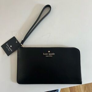 NWT black leather Kate spade wristlet